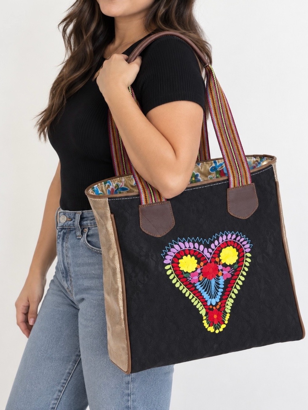 Consuela Classic Chantilly Tote Bag | Floral Heart Patch